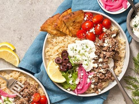Gyros with Side Rice and Pop