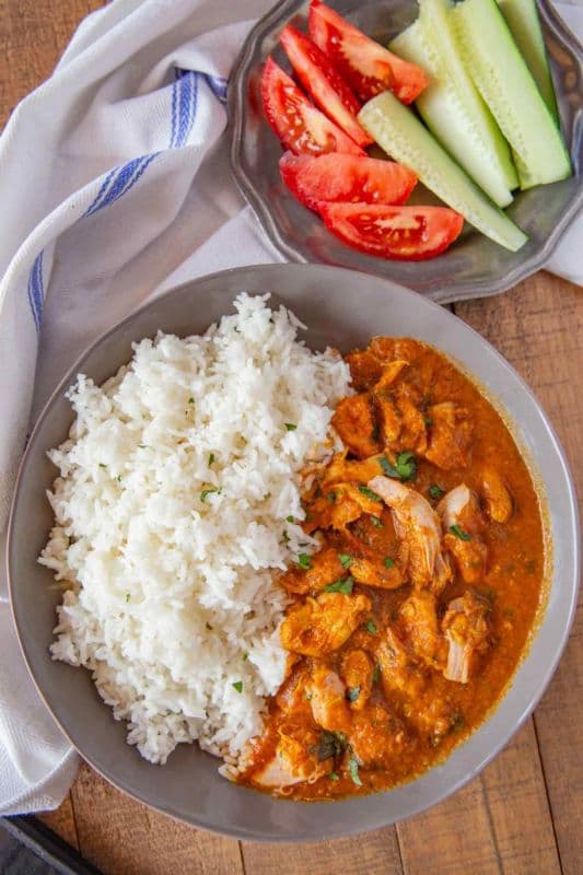 Chicken Curry with Rice and Salad