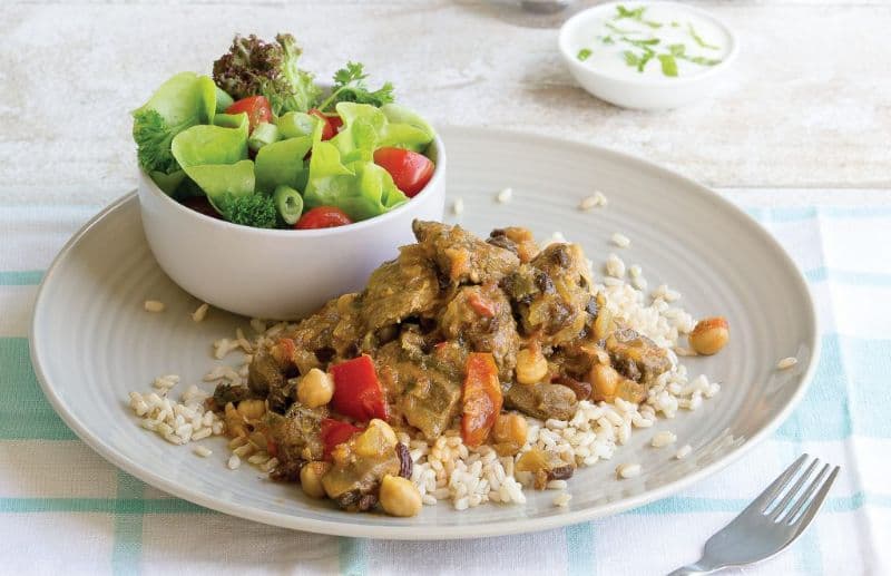 Beef Curry with Rice and Salad
